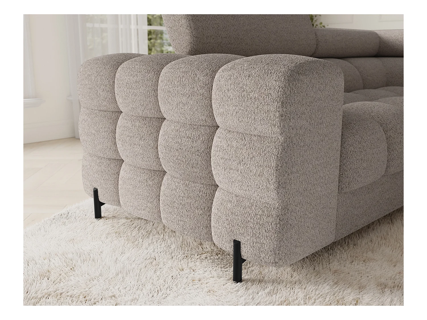 Grand canapé en U en tissu KARBON – Avec fonction lit et coffre-Beige-Méridienne A droite