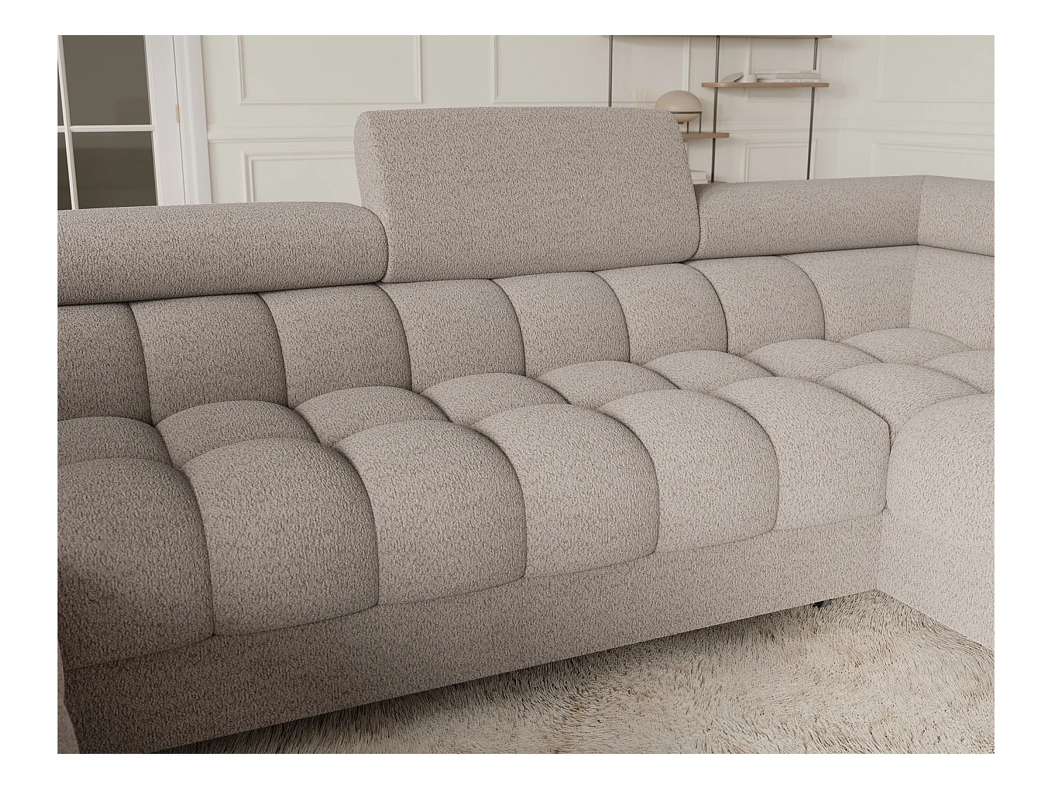 Grand canapé en U en tissu KARBON – Avec fonction lit et coffre-Beige-Méridienne A droite