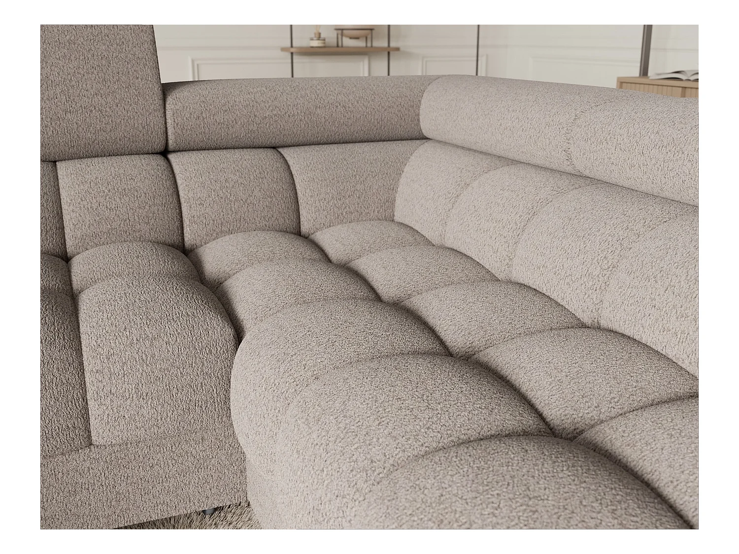 Grand canapé en U en tissu KARBON – Avec fonction lit et coffre-Beige-Méridienne A droite