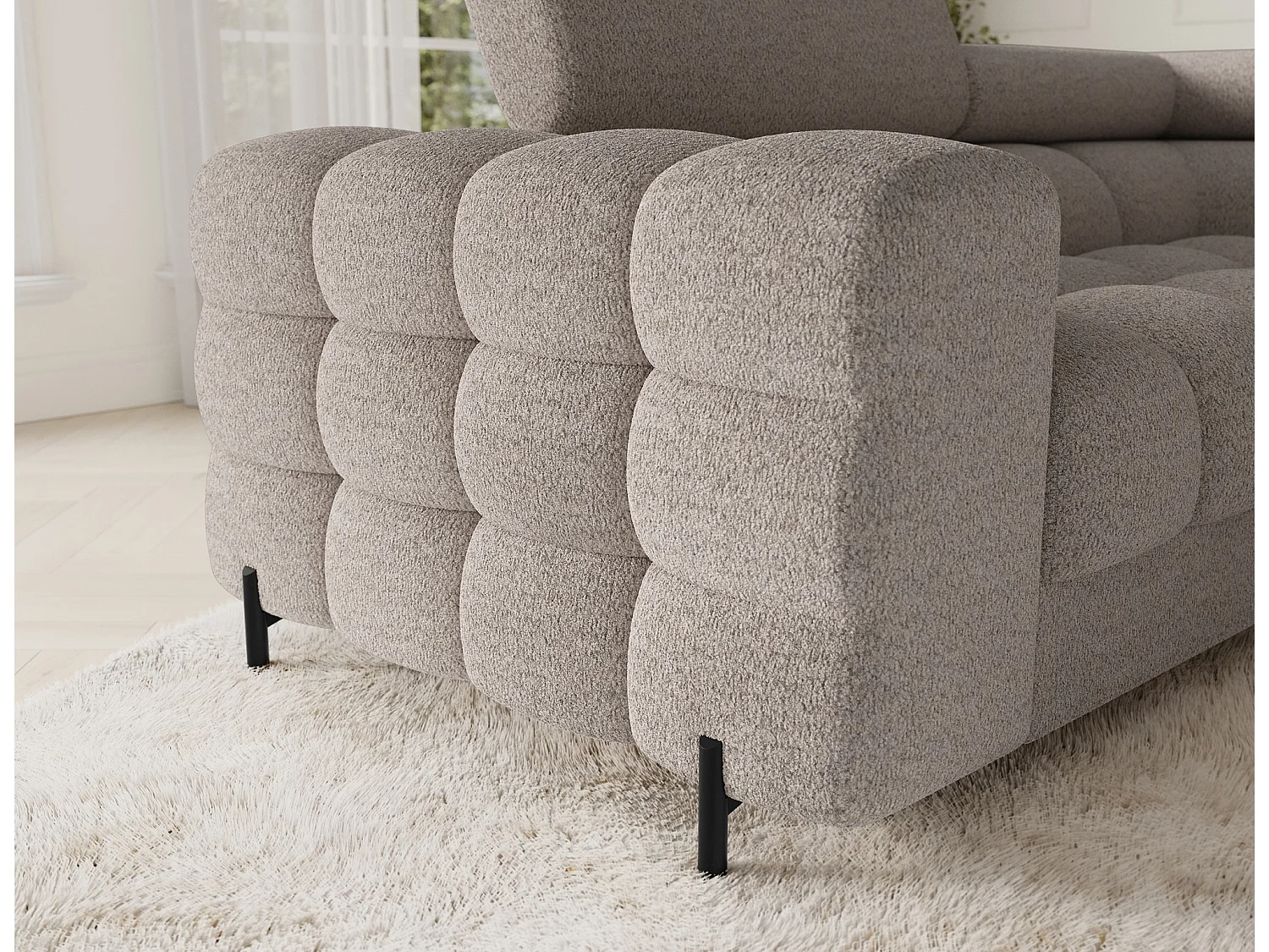 Grand canapé en U en tissu KARBON – Avec fonction lit et coffre-Beige-Méridienne A droite