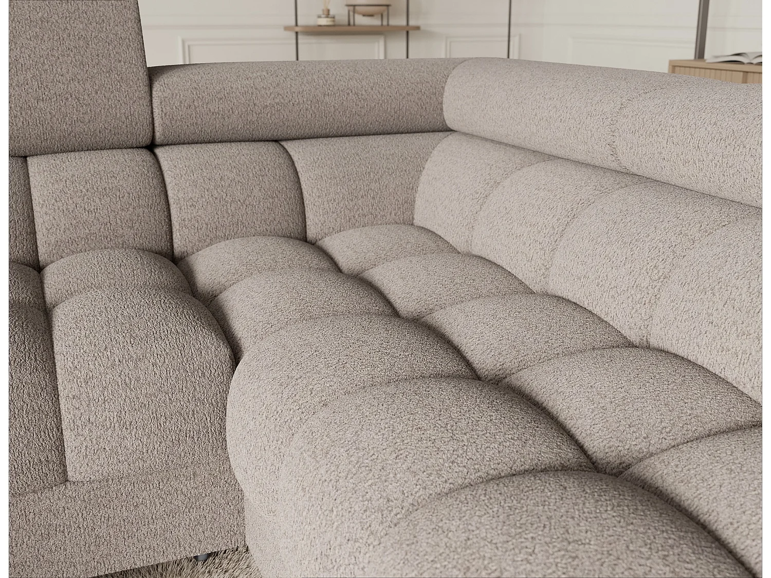 Grand canapé en U en tissu KARBON – Avec fonction lit et coffre-Beige-Méridienne A droite