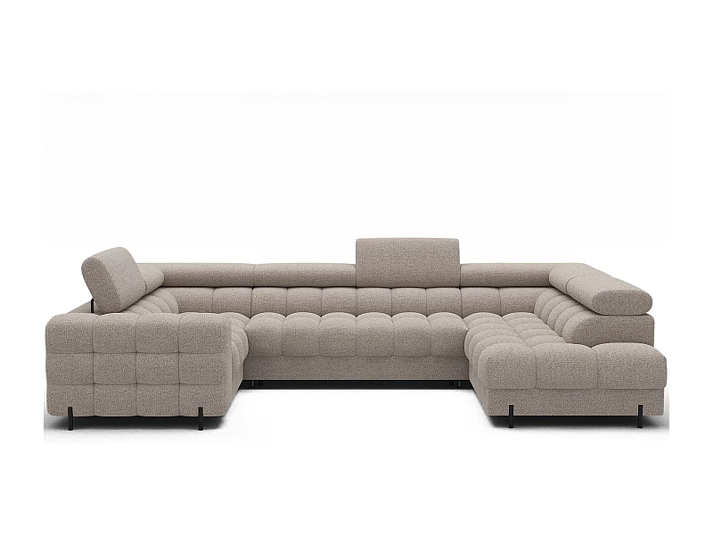Grand canapé en U en tissu KARBON – Avec fonction lit et coffre-Beige-Méridienne A droite