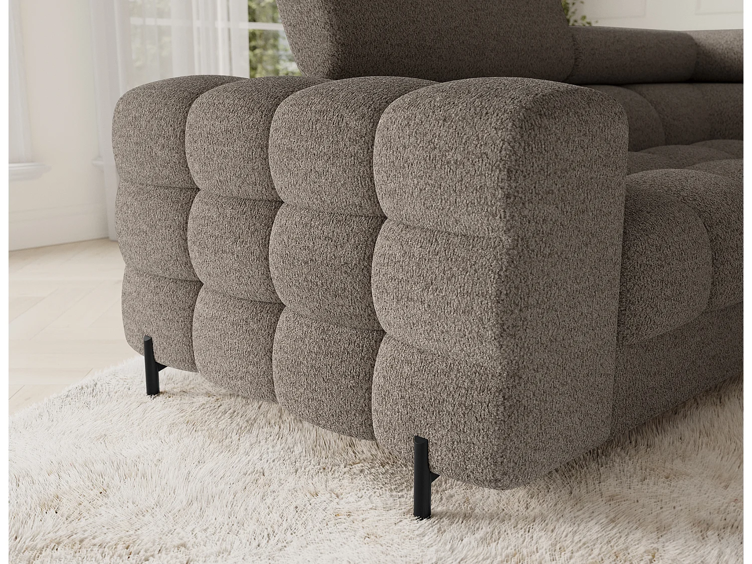 Grand canapé en U en tissu KARBON – Avec fonction lit et coffre-Marron-Méridienne A droite