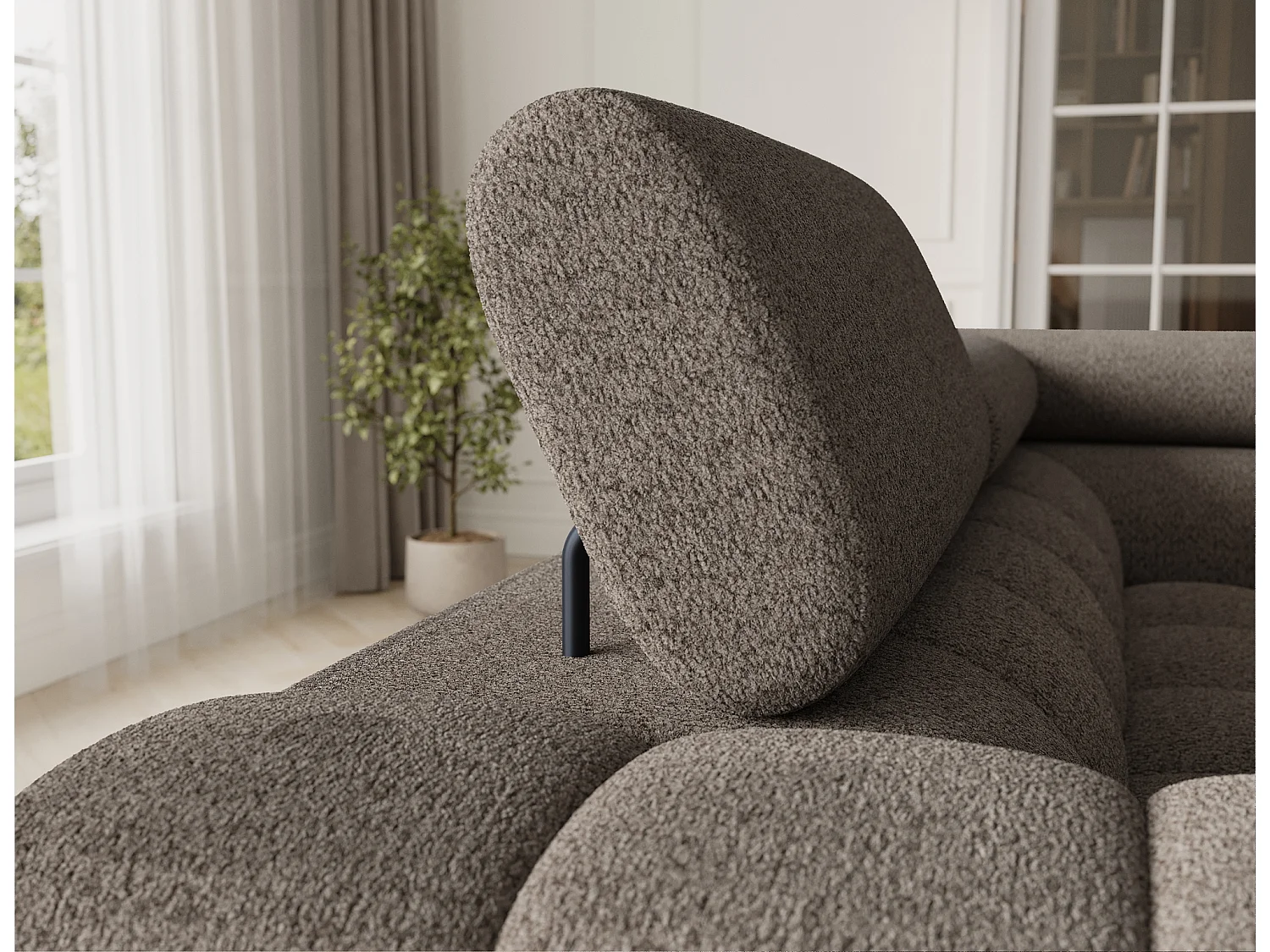 Grand canapé en U en tissu KARBON – Avec fonction lit et coffre-Marron-Méridienne A droite