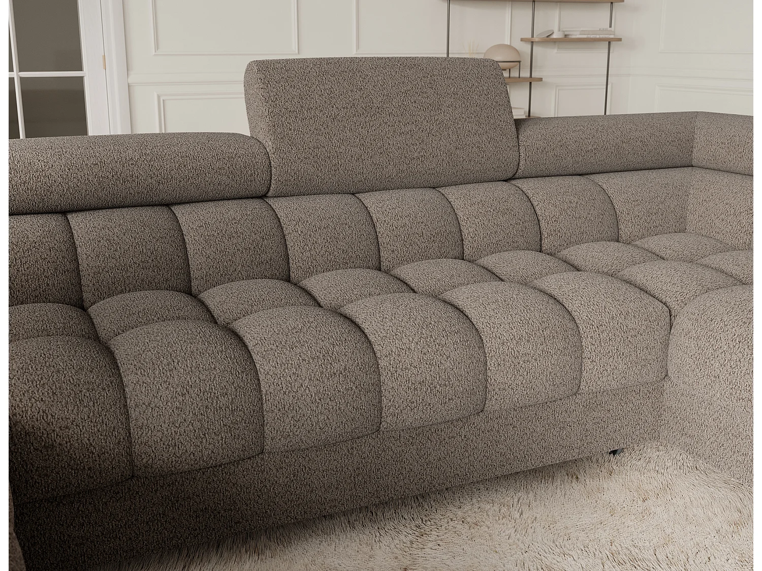 Grand canapé en U en tissu KARBON – Avec fonction lit et coffre-Marron-Méridienne A droite