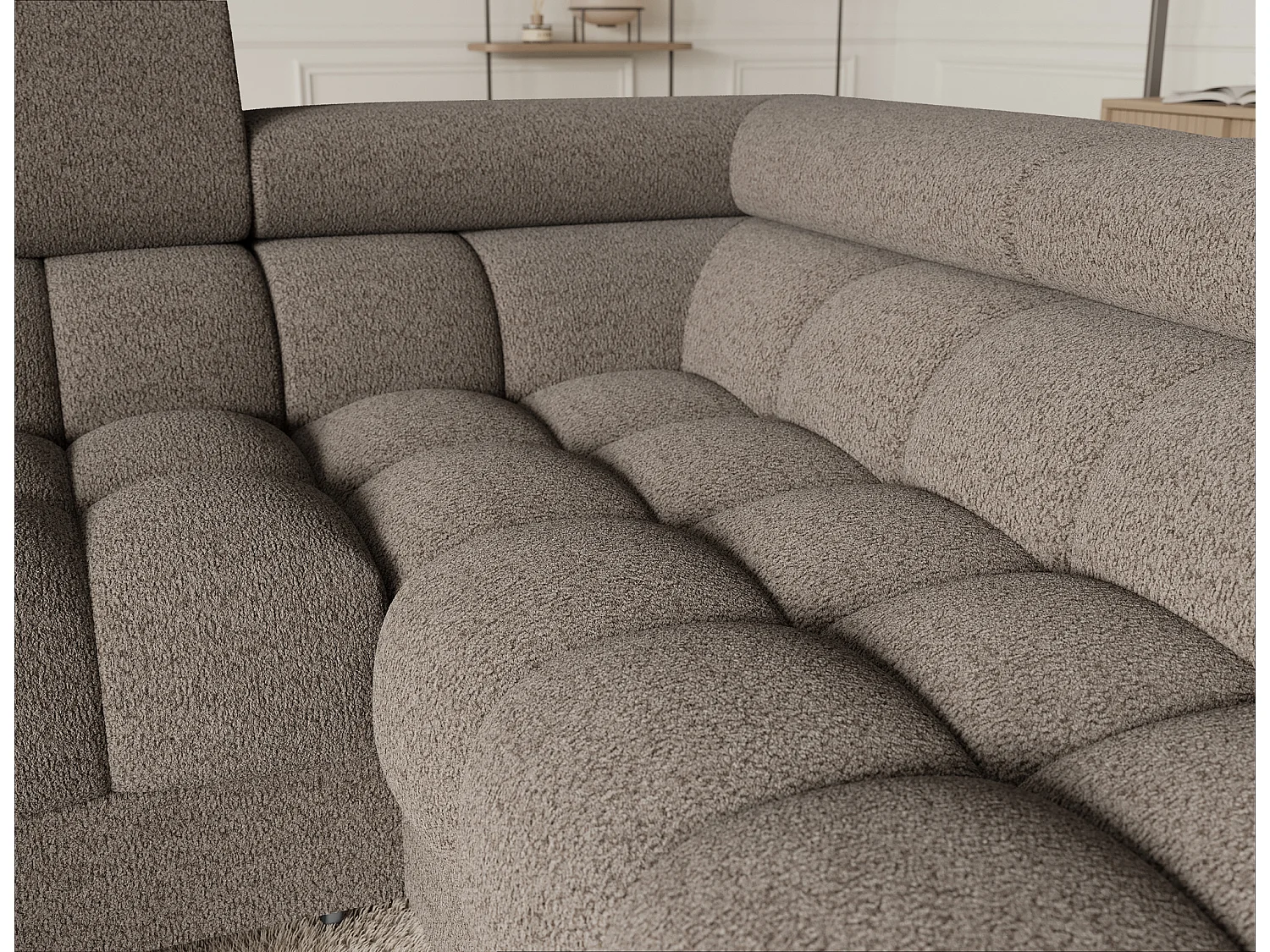 Grand canapé en U en tissu KARBON – Avec fonction lit et coffre-Marron-Méridienne A droite