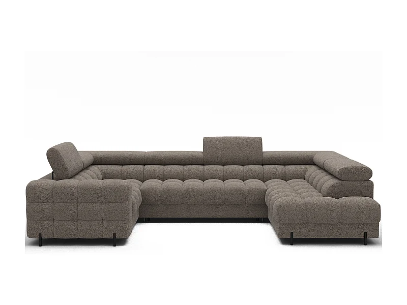 Grand canapé en U en tissu KARBON – Avec fonction lit et coffre-Marron-Méridienne A droite