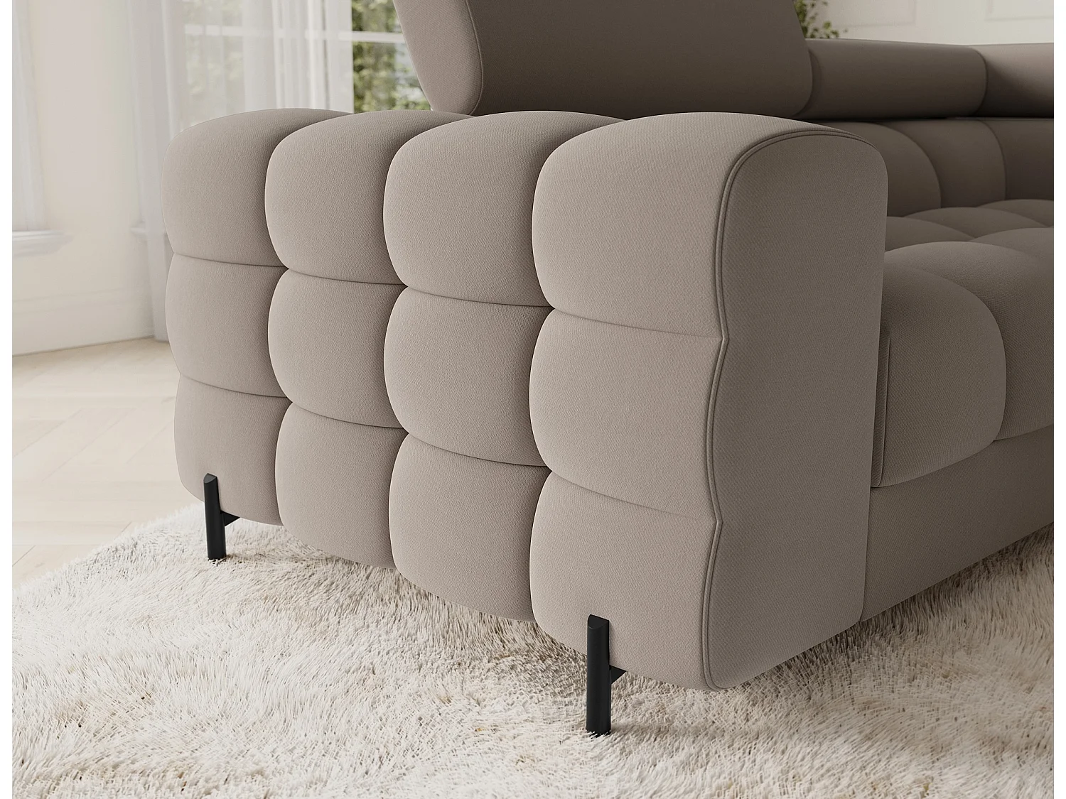 Grand canapé en U en tissu KARBON – Avec fonction lit et coffre-Taupe-Méridienne A droite