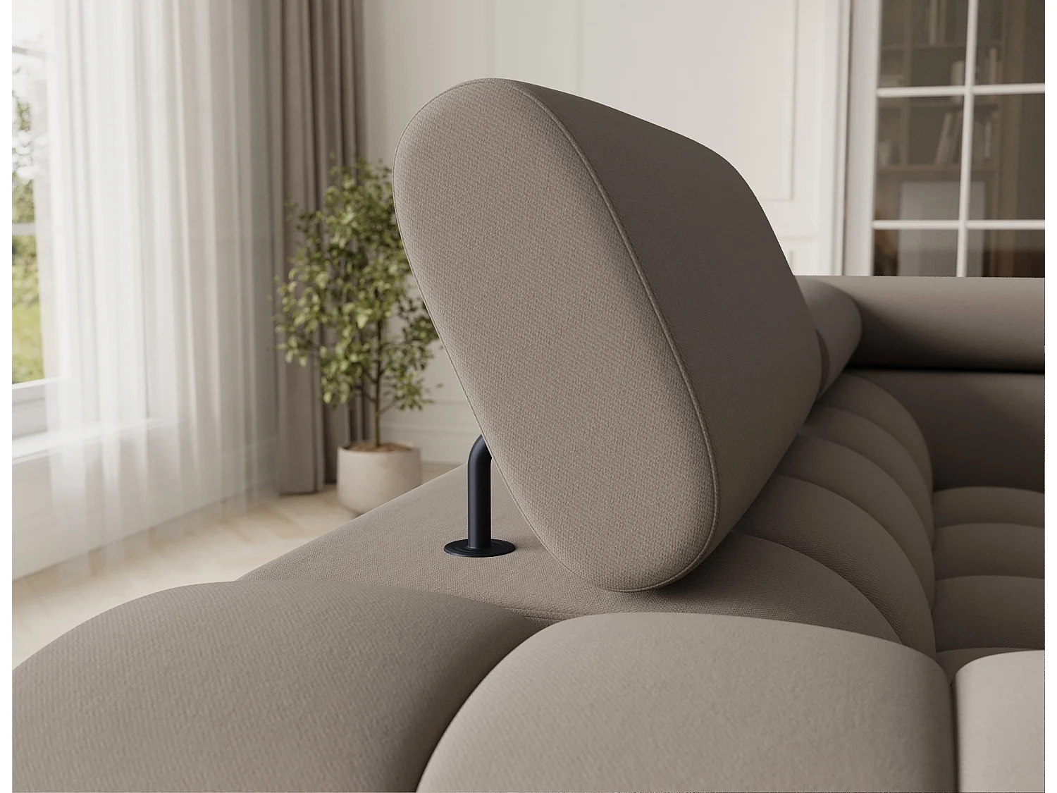 Grand canapé en U en tissu KARBON – Avec fonction lit et coffre-Taupe-Méridienne A droite