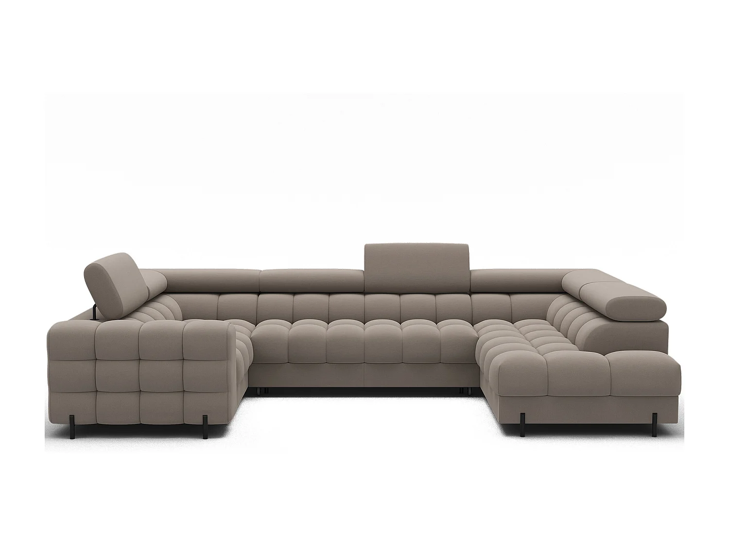 Grand canapé en U en tissu KARBON – Avec fonction lit et coffre-Taupe-Méridienne A droite