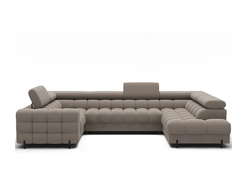 Grand canapé en U en tissu KARBON – Avec fonction lit et coffre-Taupe-Méridienne A droite