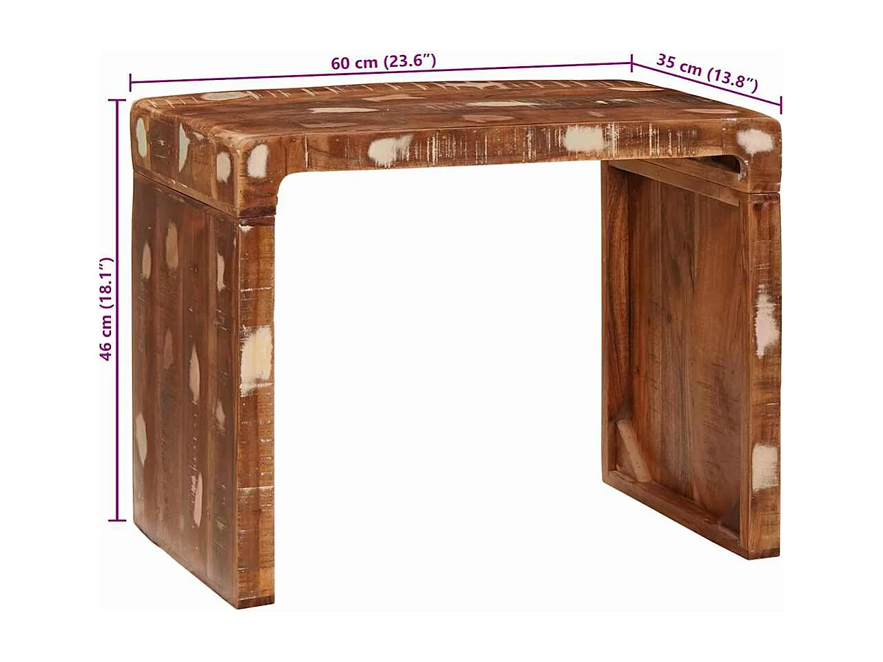 Table d'appoint 60 x 35 x 45 cm bois de récupération massif