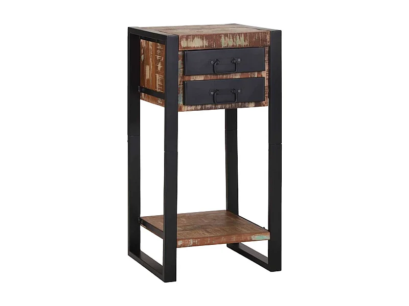Table d'appoint avec tiroir Multicolore Bois récupéré massif