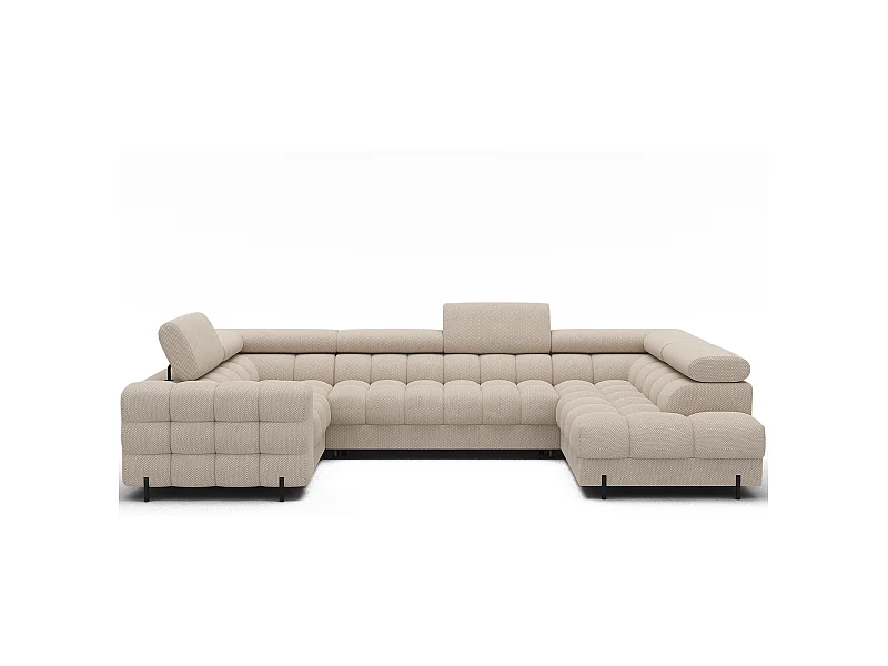 Grand canapé en U en tissu KARBON – Avec fonction lit et coffre-Beige clair-Méridienne A droite