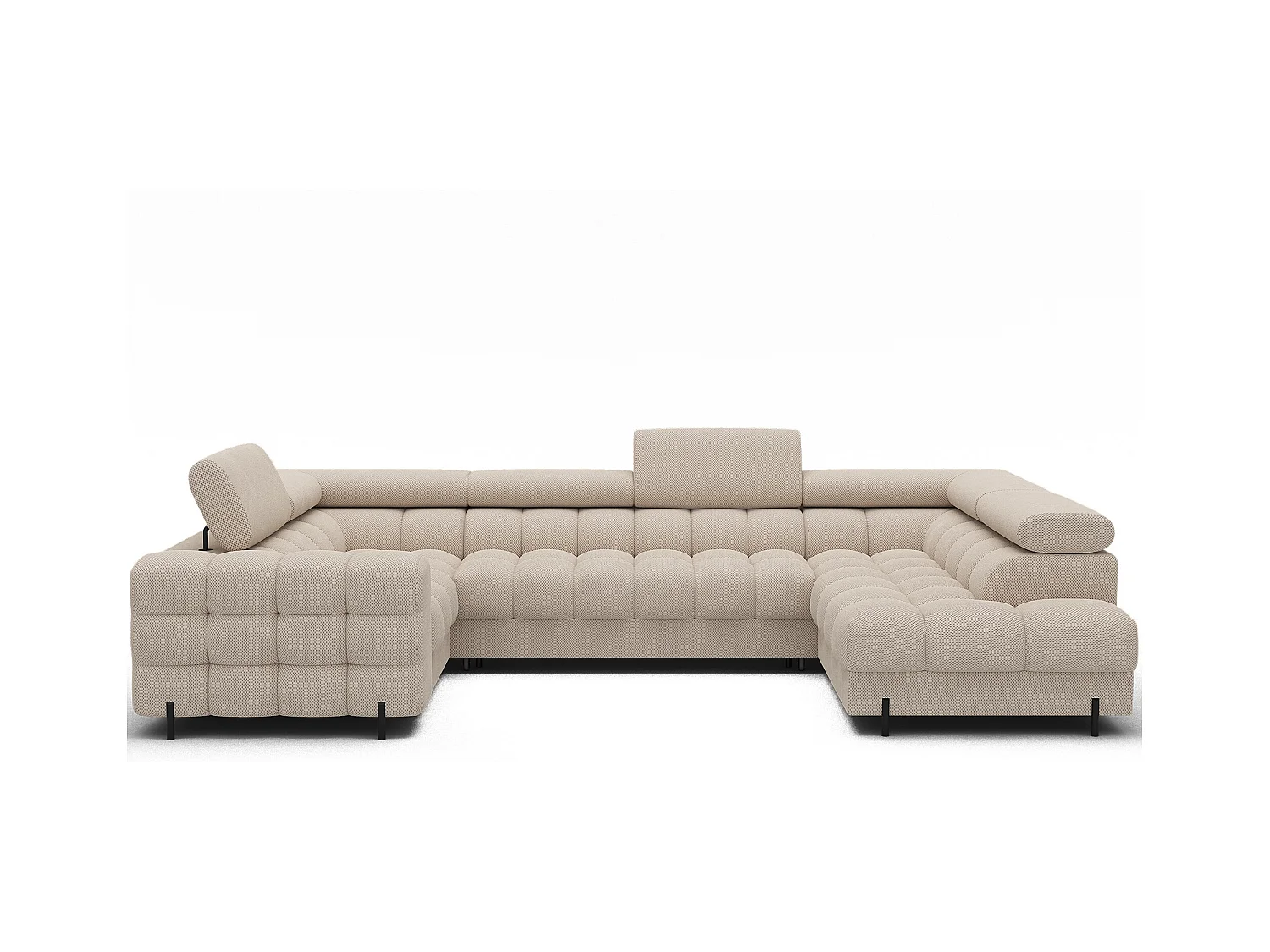 Grand canapé en U en tissu KARBON – Avec fonction lit et coffre-Beige clair-Méridienne A droite