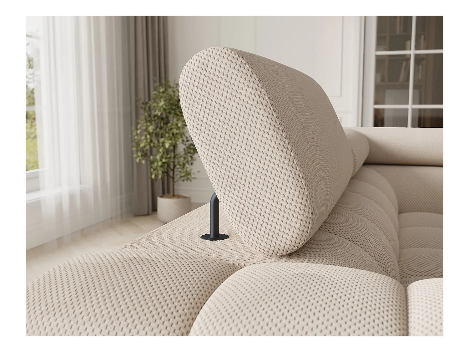 Grand canapé en U en tissu KARBON – Avec fonction lit et coffre-Beige clair-Méridienne A droite