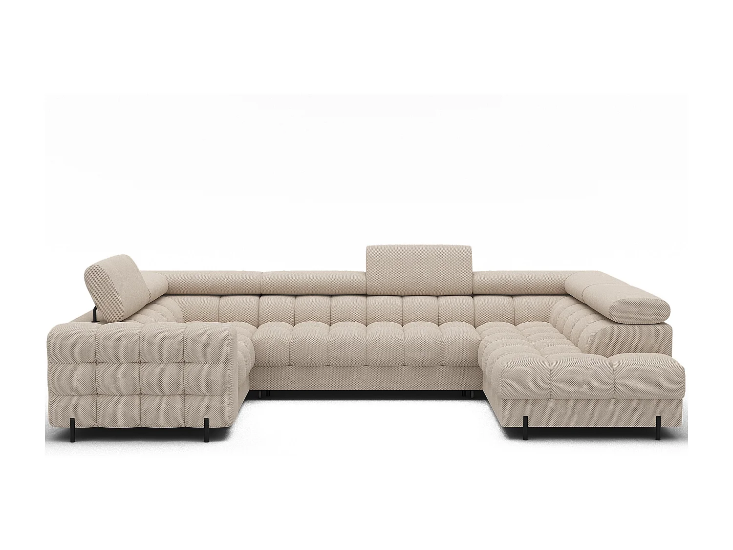 Grand canapé en U en tissu KARBON – Avec fonction lit et coffre-Beige clair-Méridienne A droite