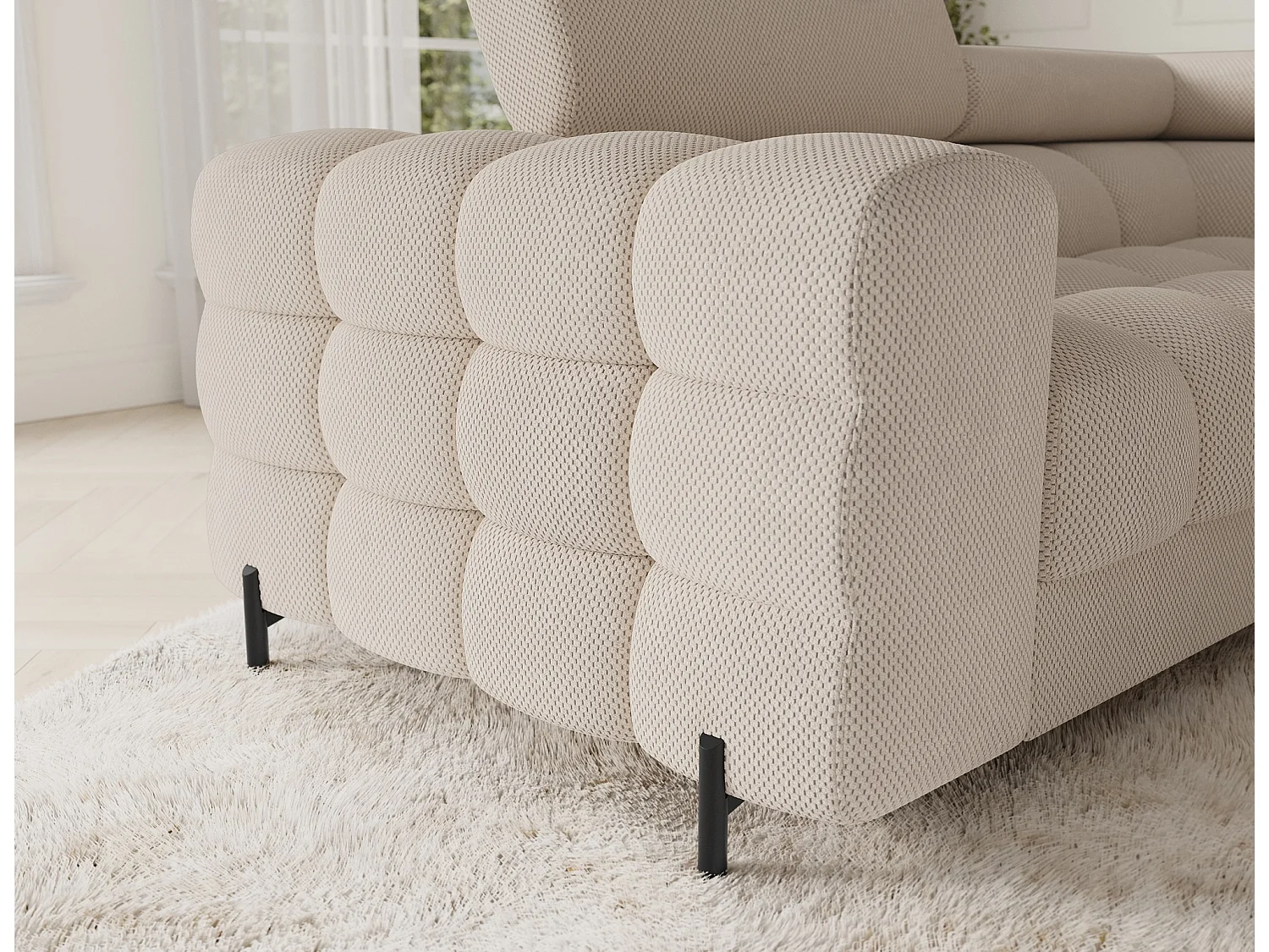 Grand canapé en U en tissu KARBON – Avec fonction lit et coffre-Beige clair-Méridienne A droite