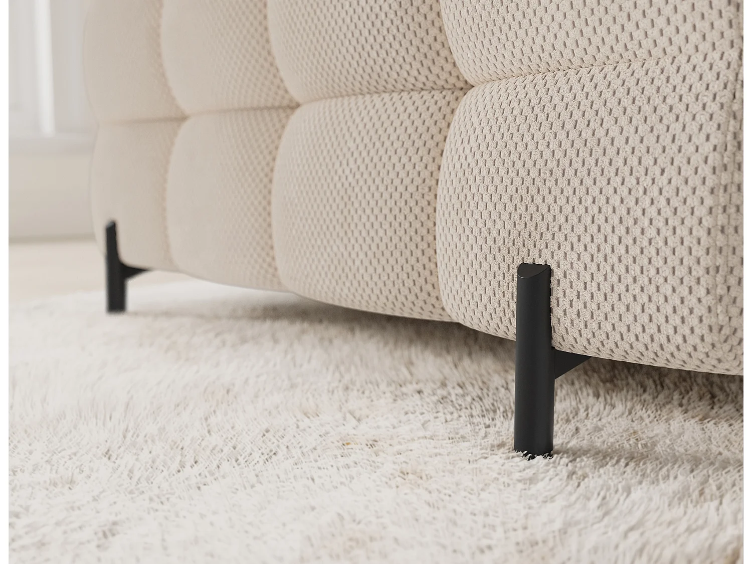 Grand canapé en U en tissu KARBON – Avec fonction lit et coffre-Beige clair-Méridienne A droite