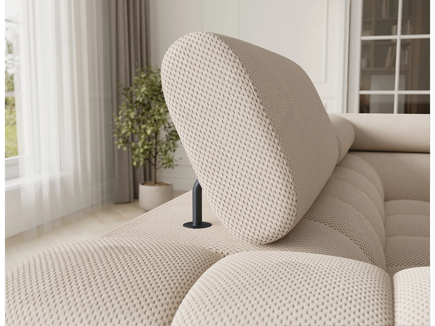 Grand canapé en U en tissu KARBON – Avec fonction lit et coffre-Beige clair-Méridienne A droite