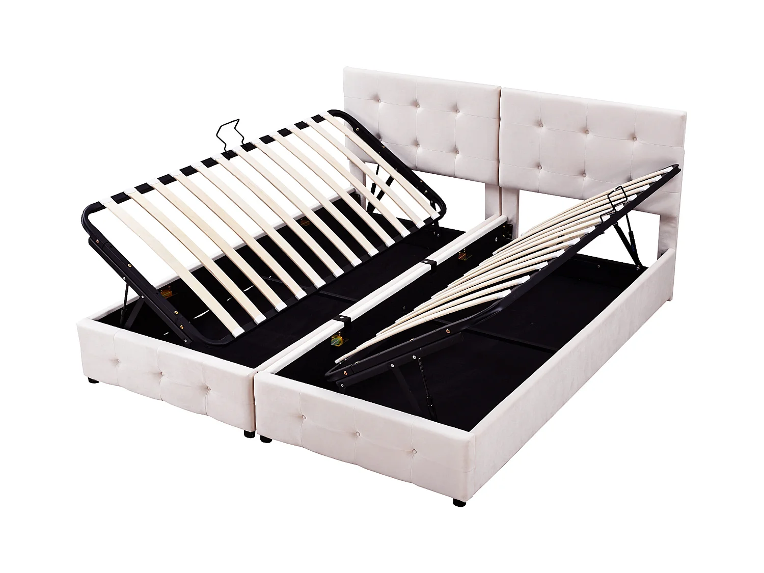 Lit rembourré 180x200 cm avec rangement hydraulique, tête de lit réglable et design classique en velours beige