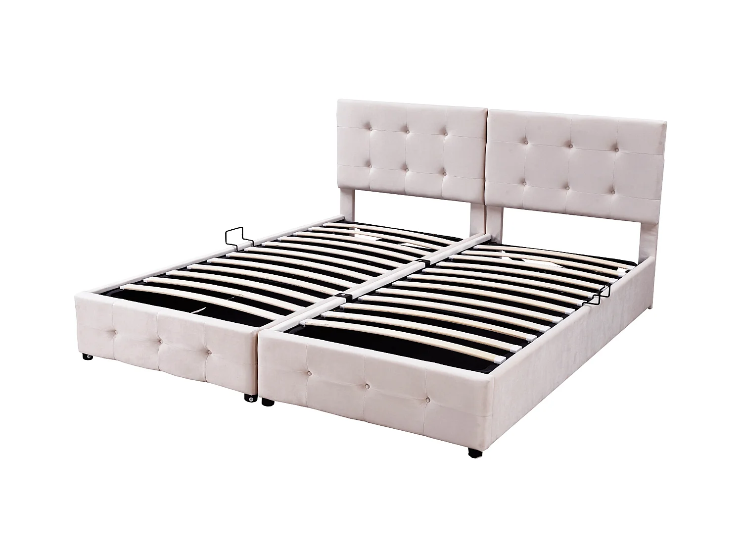 Lit rembourré 180x200 cm avec rangement hydraulique, tête de lit réglable et design classique en velours beige