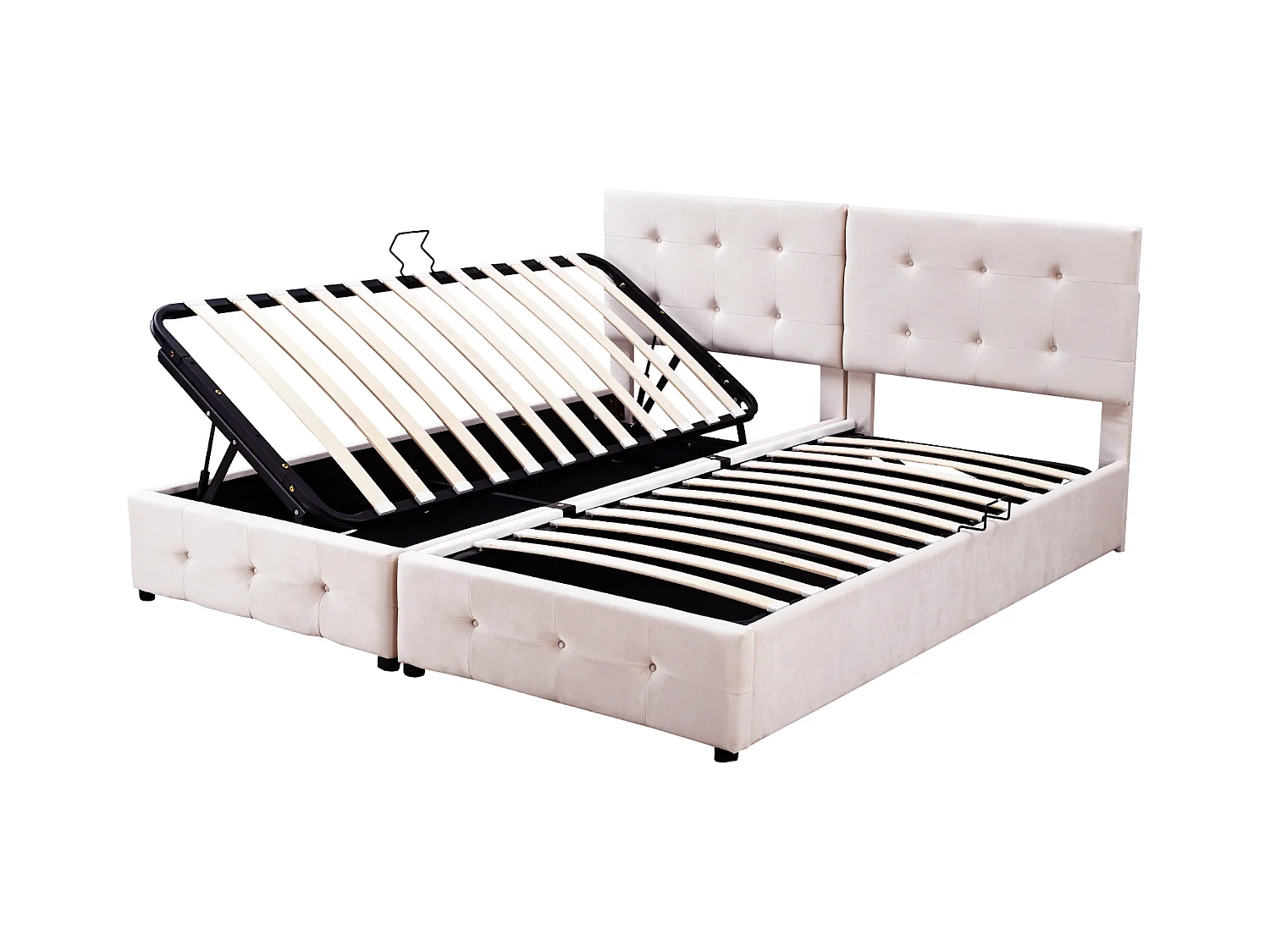 Lit rembourré 180x200 cm avec rangement hydraulique, tête de lit réglable et design classique en velours beige