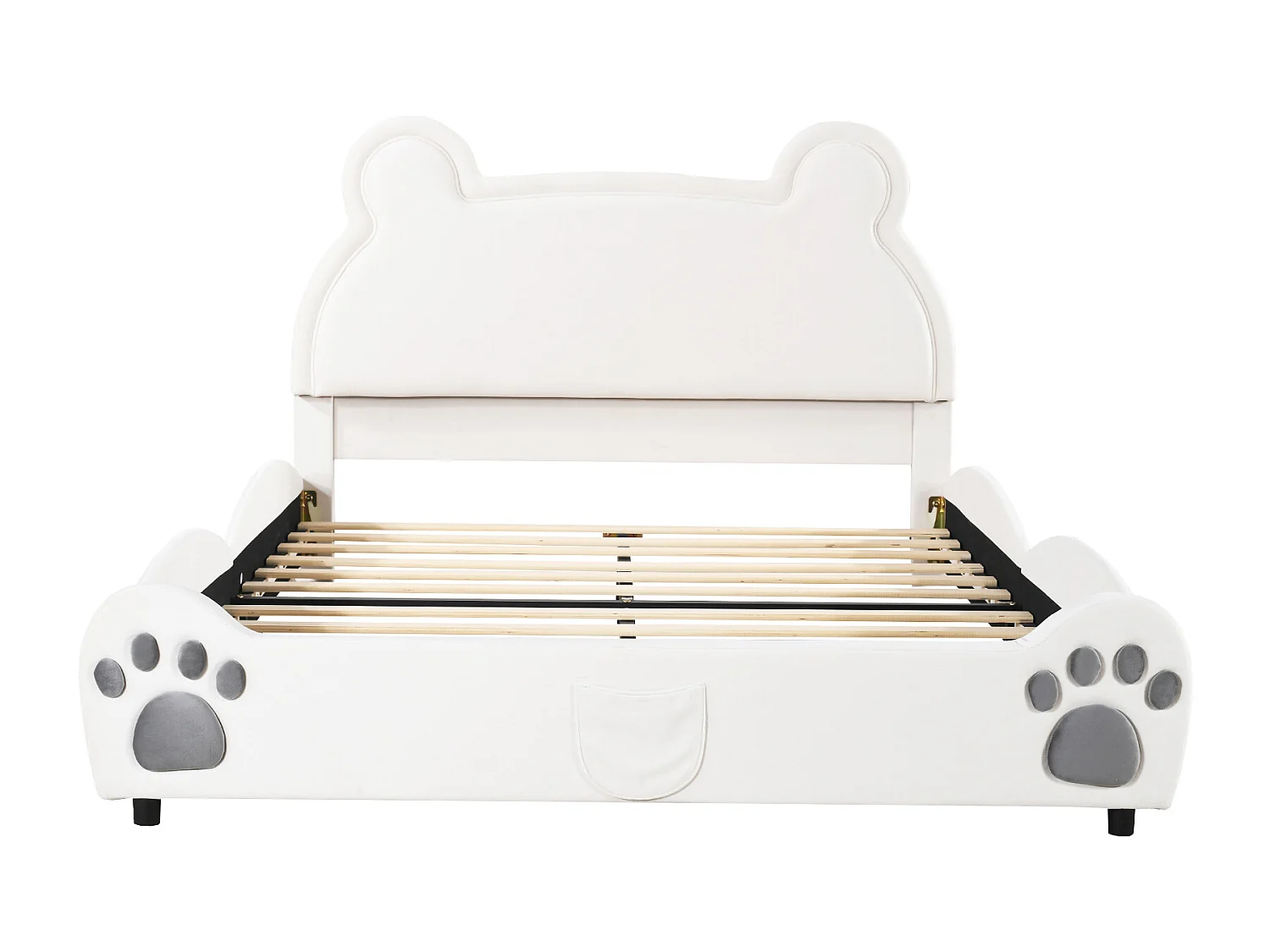 Lit enfant rembourré 140x200 cm, lit ours, velours blanc, lit simple