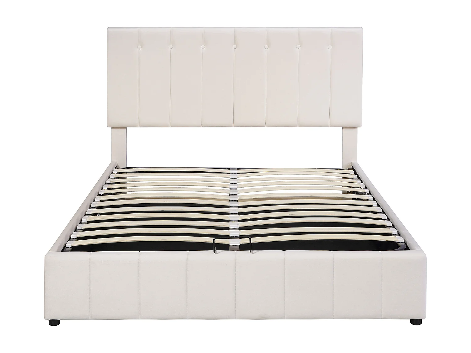 Lit rembourré 140x200 cm avec rangement hydraulique, tête réglable, sommier métal, velours crème, adulte et junior