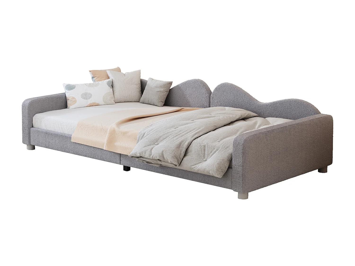 Lit enfant rembourré 90x200 cm, canapé-lit en tissu Teddy, dossier et accoudoirs, lit multifonction, gris