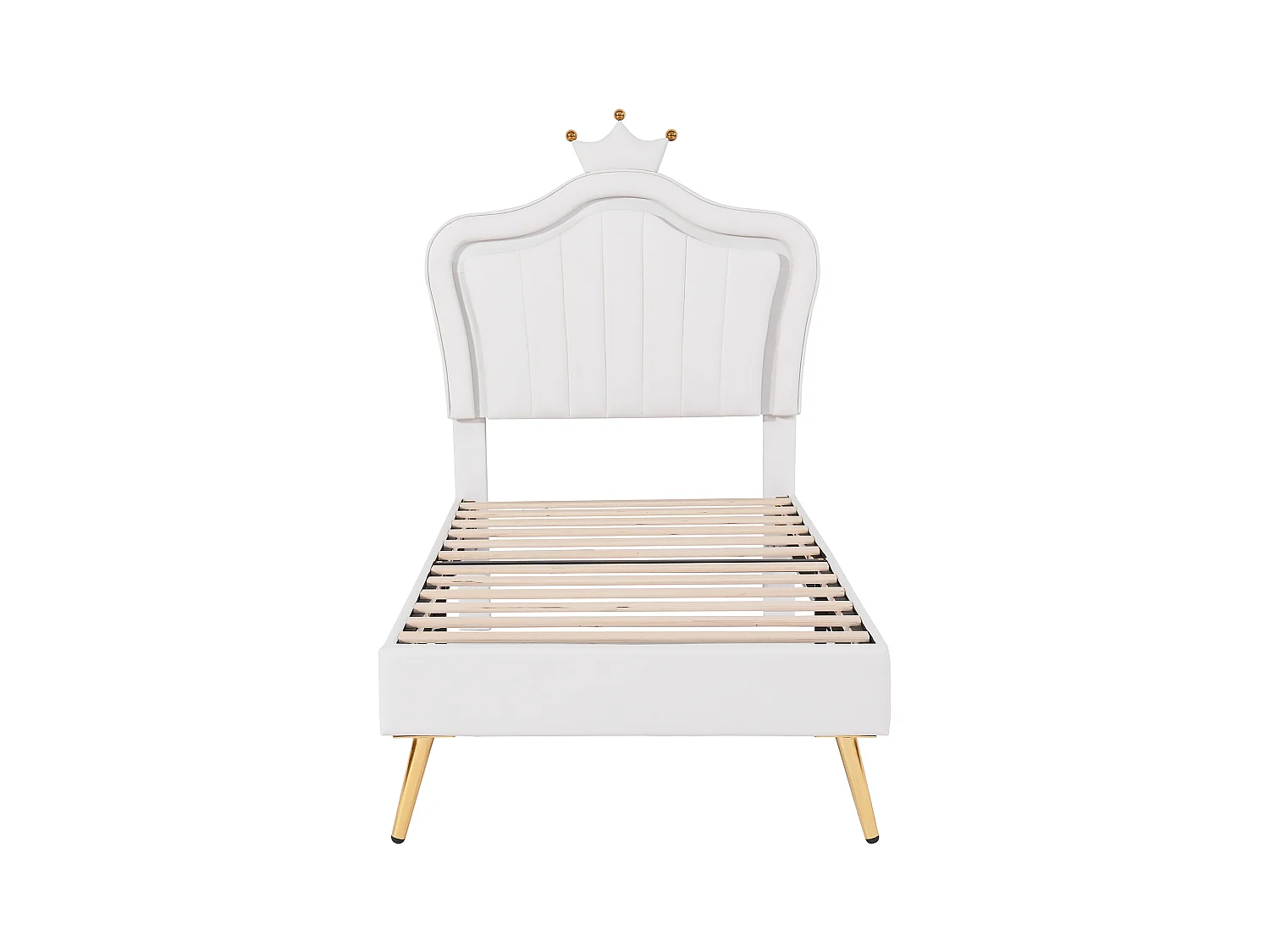 Lit rembourré 90x200 cm, lit fille couronne blanche, PU cuir, LED, tiroirs et sommier inclus