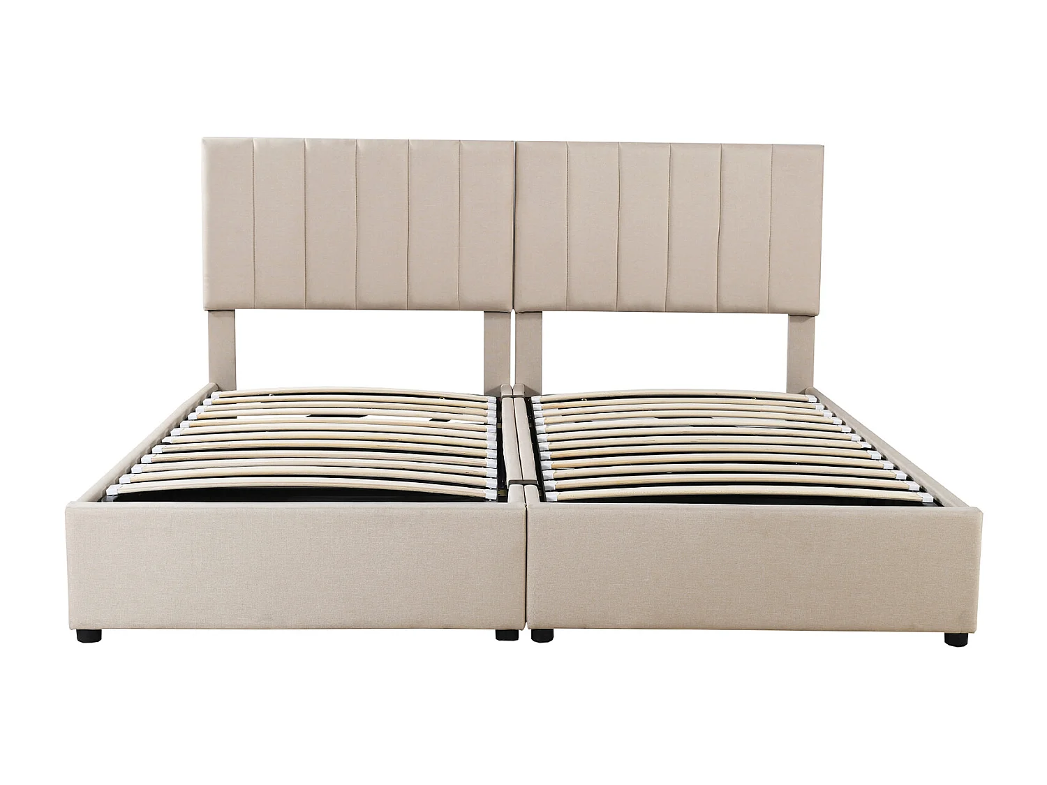 Lit rembourré 180x200 cm avec coffre hydraulique, sommier inclus, velours lin beige, lit double multifonction