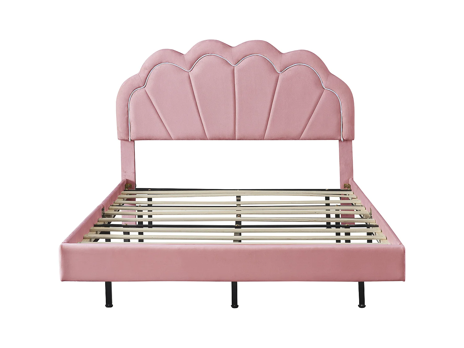 Lit rembourré 140x200 cm avec cadre flottant, LED intégrées, tête de lit design, velours rose, fonction double