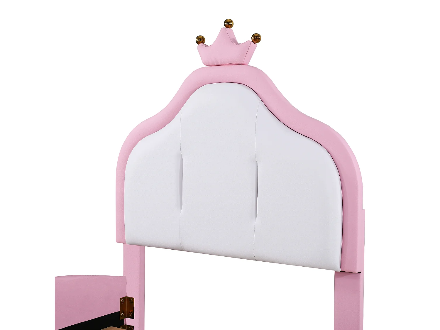 Lit enfant rembourré 90x200 cm, tête avec couronne, design enfant, PU cuir rose, lit avec rangement