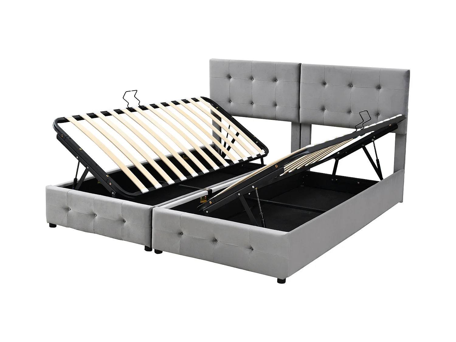 Lit rembourré 180x200 cm, lit à rangement hydraulique, lit multifonctionnel en velours gris