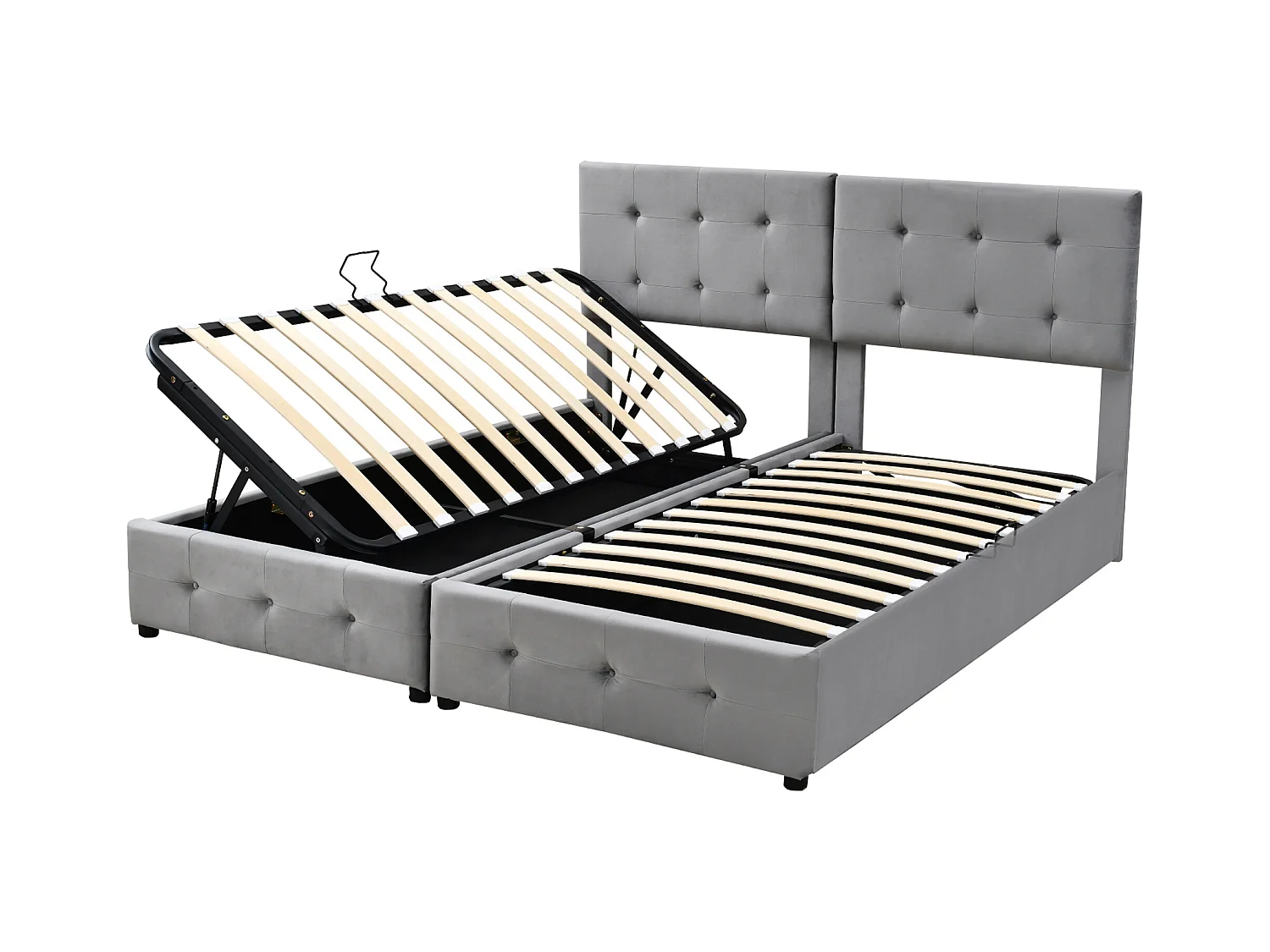 Lit rembourré 180x200 cm, lit à rangement hydraulique, lit multifonctionnel en velours gris