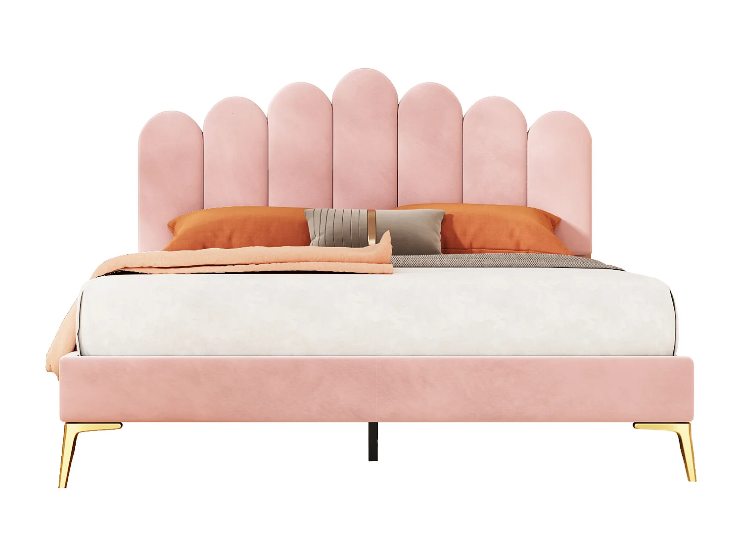 Lit rembourré 140x200 cm avec tête et sommier, velours rose, lit adulte ou junior, couchage supplémentaire