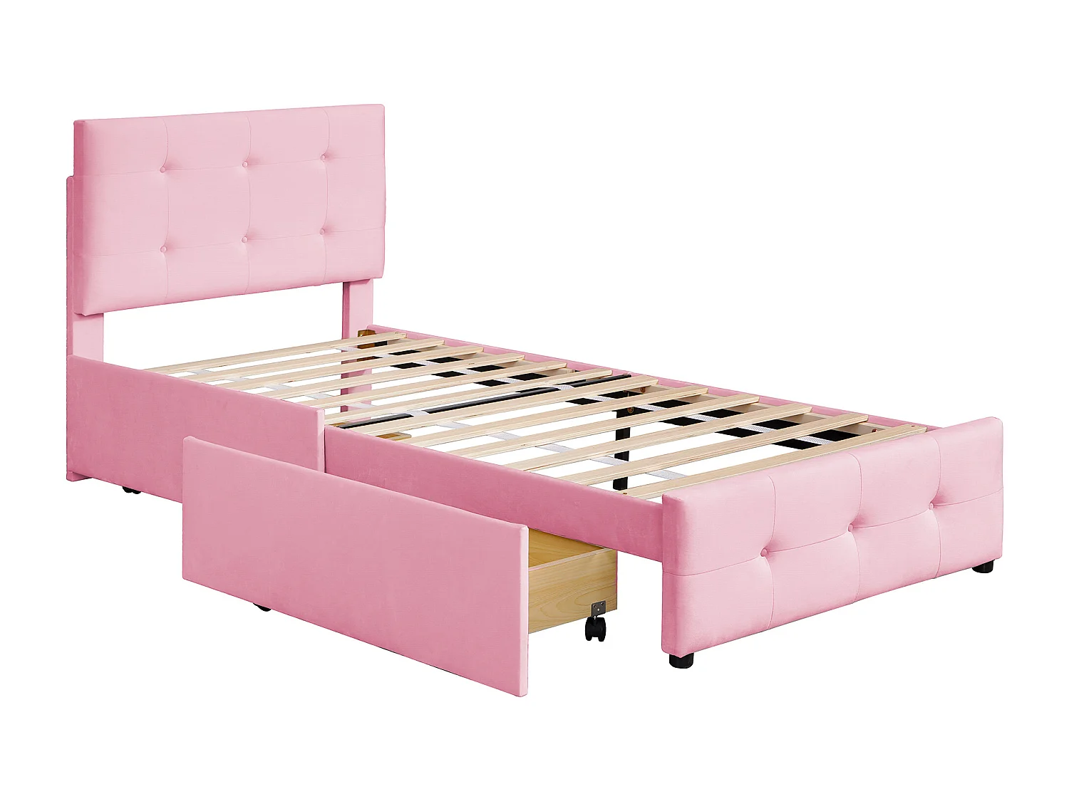 Lit rembourré 90x200 cm avec tiroirs, sommier, tête réglable, velours gris, lit enfant fonctionne