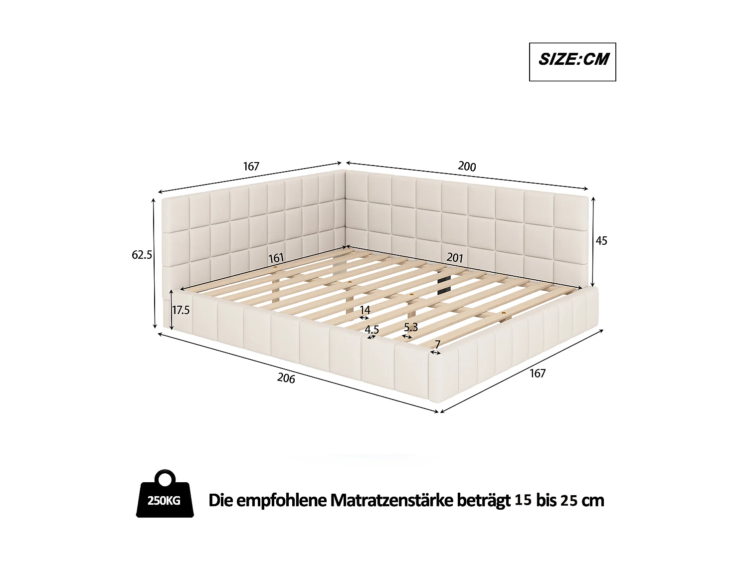Lit multifonctionnel 160×200 cm en velours beige avec échelle et barrières de sécurité