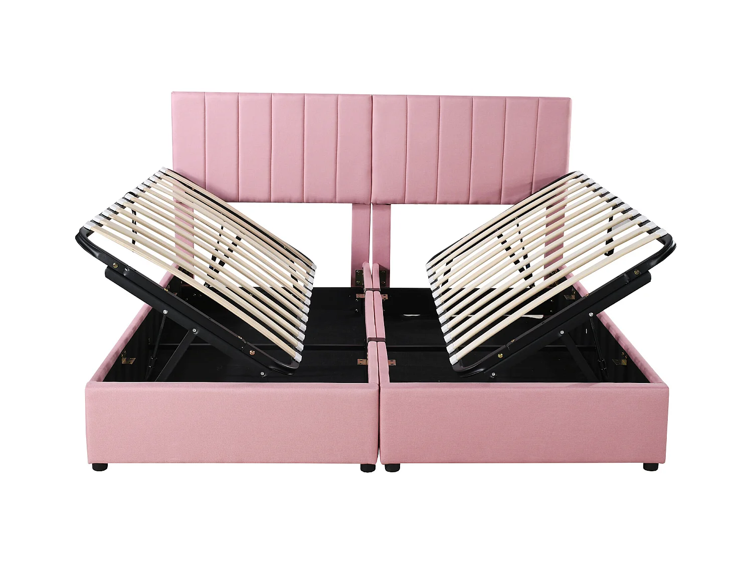 Lit rembourré 180x200 cm avec coffre hydraulique, sommier inclus, velours lin rose, lit double multifonction