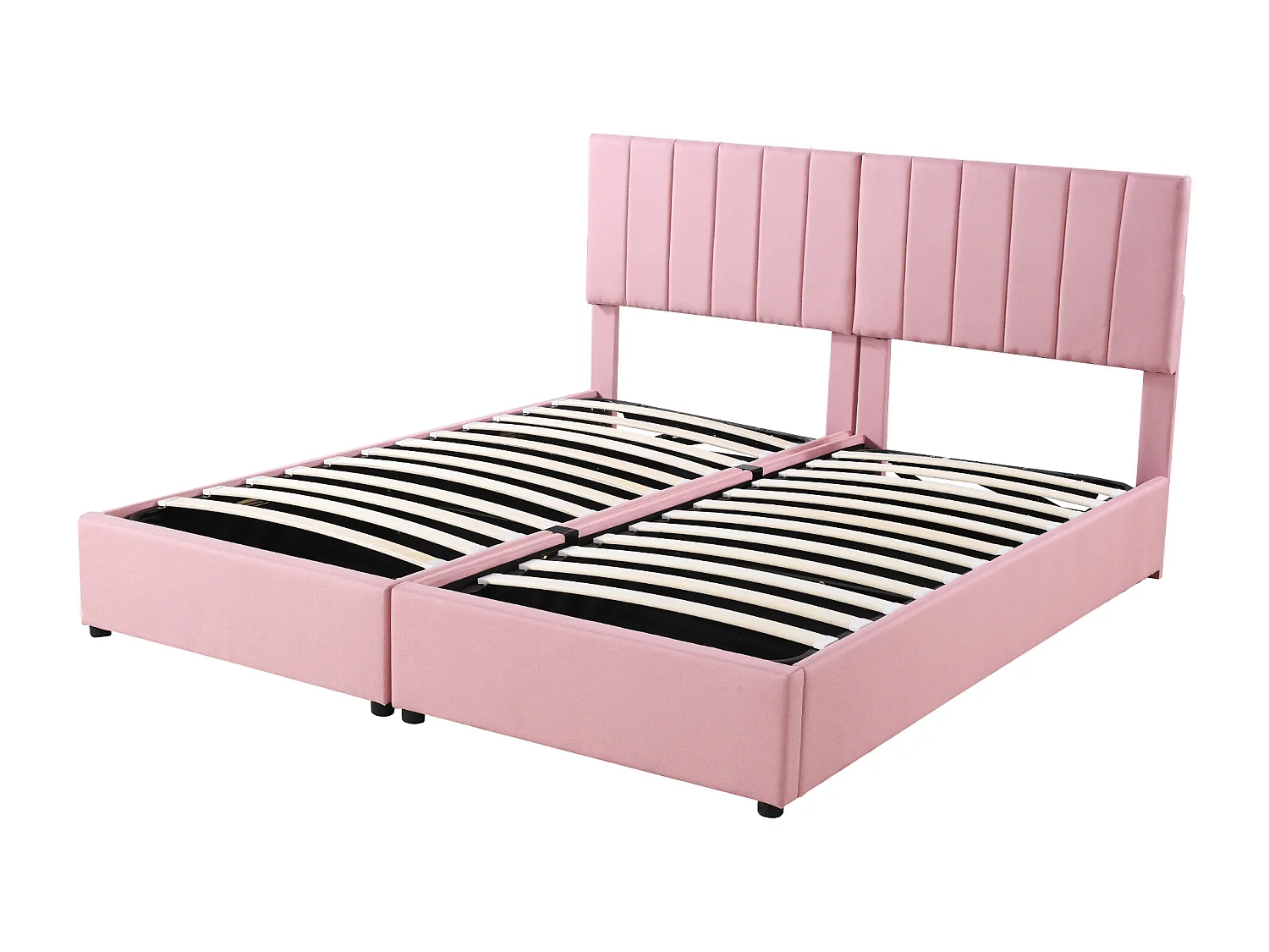 Lit rembourré 180x200 cm avec coffre hydraulique, sommier inclus, velours lin rose, lit double multifonction