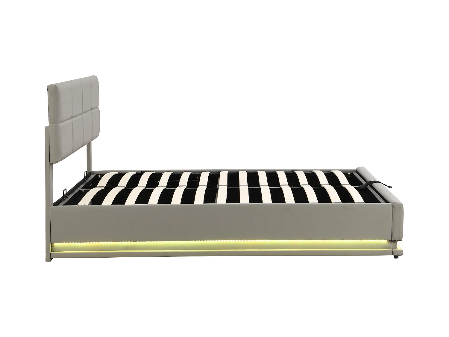 Lit rembourré 180x200 cm avec éclairage LED et espace de rangement hydraulique, couleur gris ciment