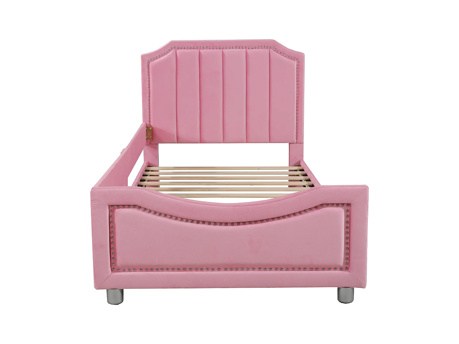 Lit enfant rembourré 90x200 cm, canapé-lit flanelle, dossier et accoudoirs, lit parent-enfant, multifonction, rose