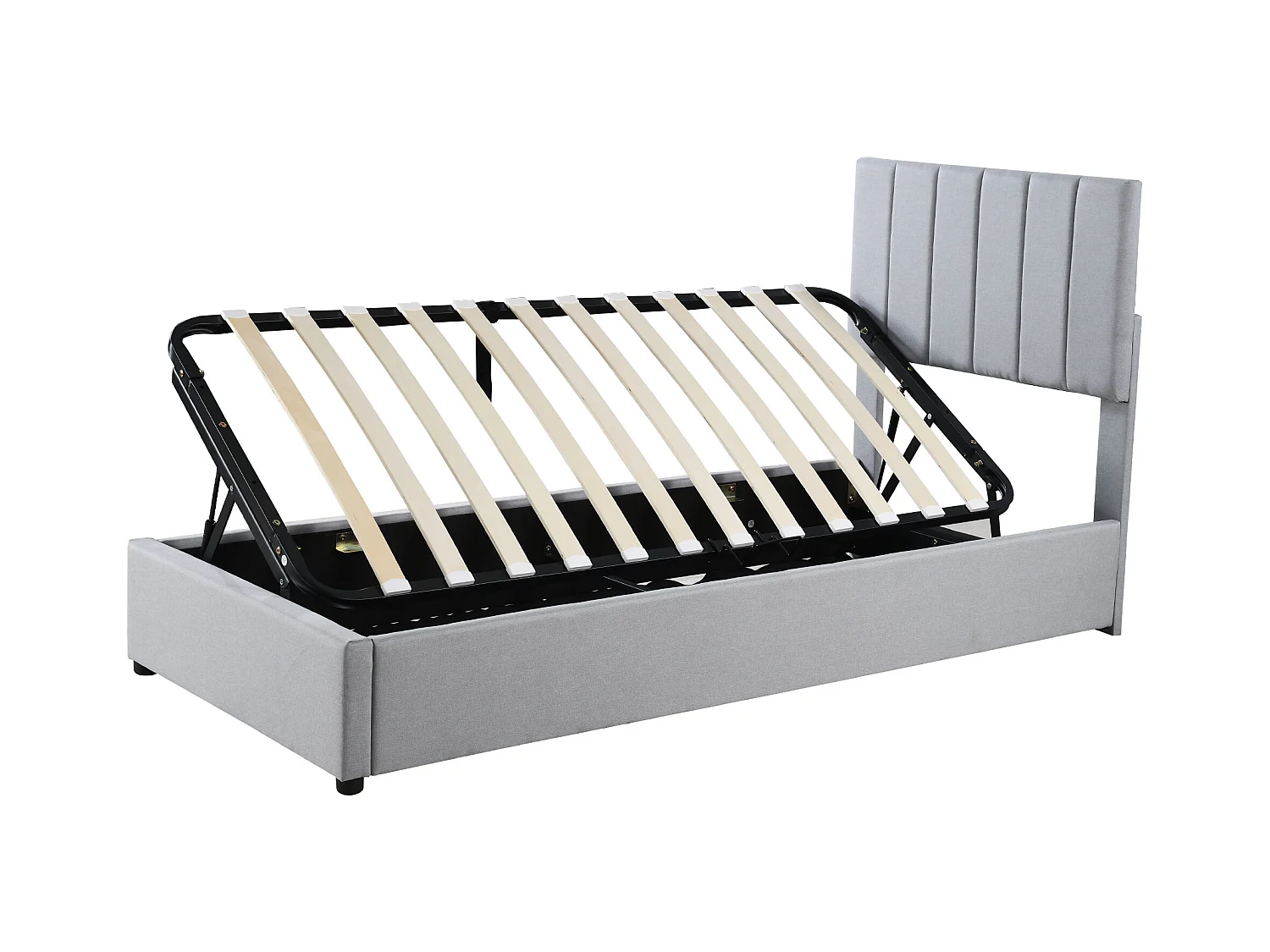 Lit enfant rembourré 90x200 cm avec coffre hydraulique, sommier inclus, velours lin gris, lit multifonction