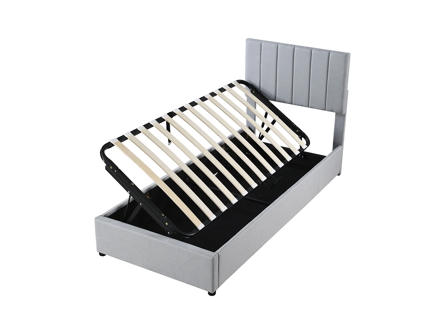 Lit enfant rembourré 90x200 cm avec coffre hydraulique, sommier inclus, velours lin gris, lit multifonction