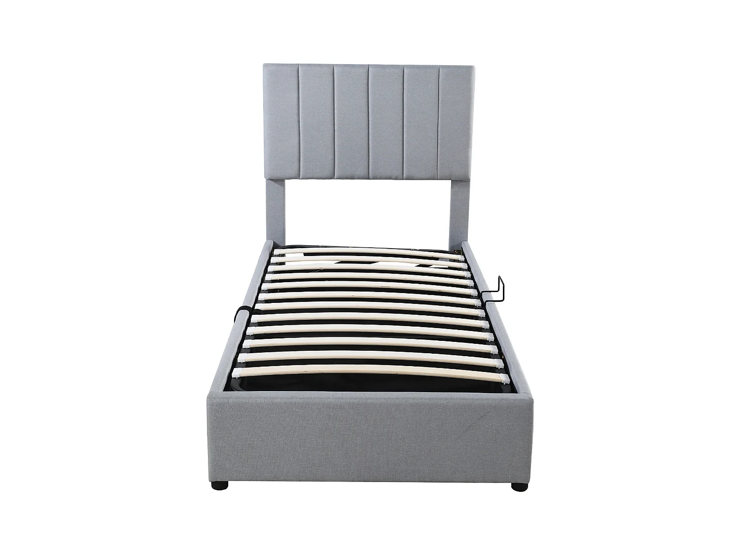 Lit enfant rembourré 90x200 cm avec coffre hydraulique, sommier inclus, velours lin gris, lit multifonction