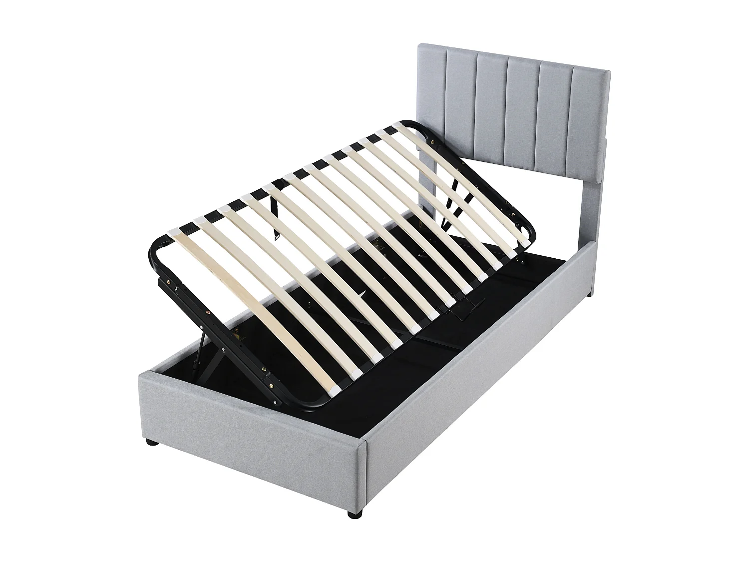 Lit enfant rembourré 90x200 cm avec coffre hydraulique, sommier inclus, velours lin gris, lit multifonction