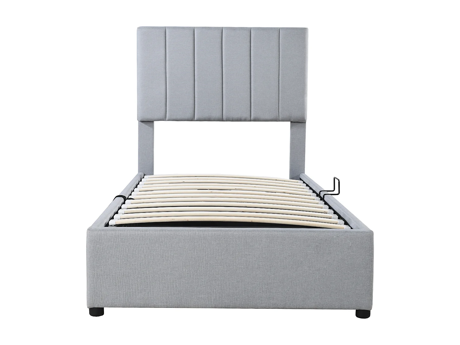 Lit enfant rembourré 90x200 cm avec coffre hydraulique, sommier inclus, velours lin gris, lit multifonction