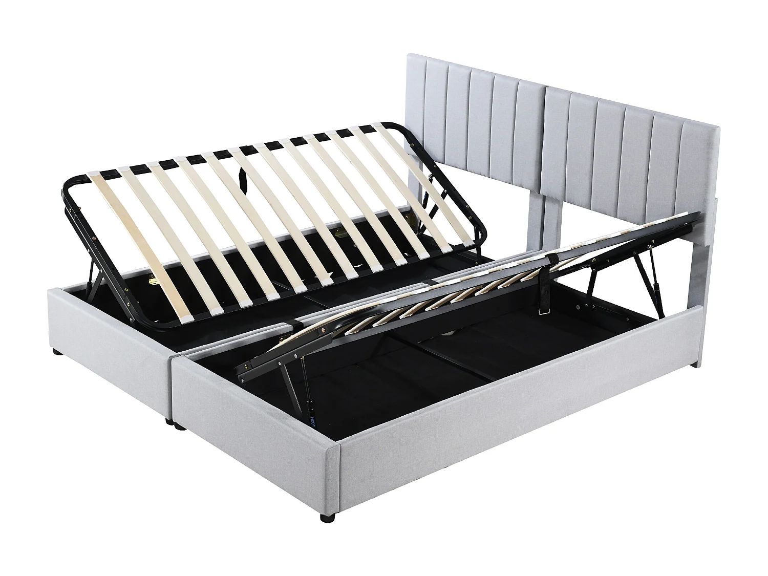 Lit rembourré 180x200 cm avec coffre hydraulique, sommier inclus, velours lin gris, lit double multifonction