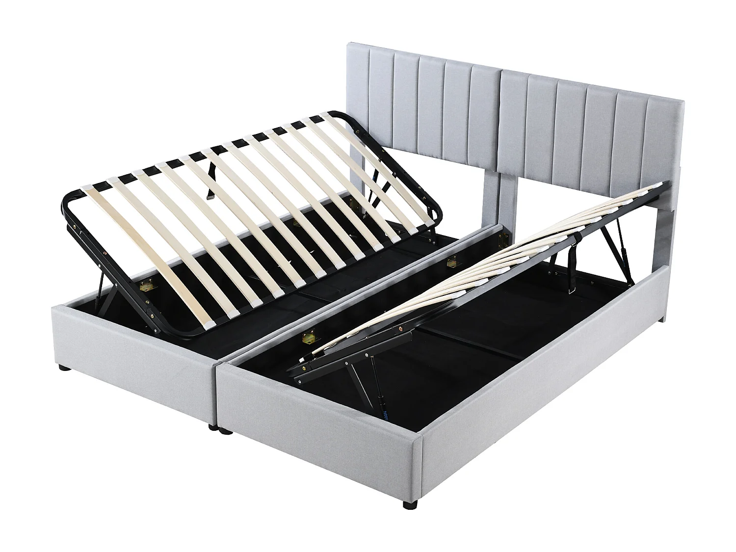 Lit rembourré 180x200 cm avec coffre hydraulique, sommier inclus, velours lin gris, lit double multifonction